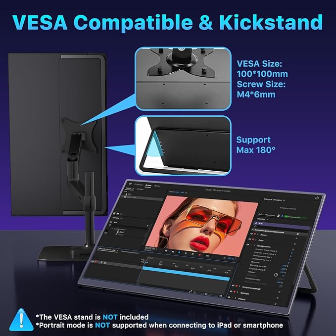 Portable Monitor 23.8 inch 4K 3840X2160 144% sRGB 60Hz HDR HDMI USB-C Travel Monitor for Laptop MacBook PC Surface PS5 Xbox Large External Display with Kickstand &amp Speakers VESA Compatible