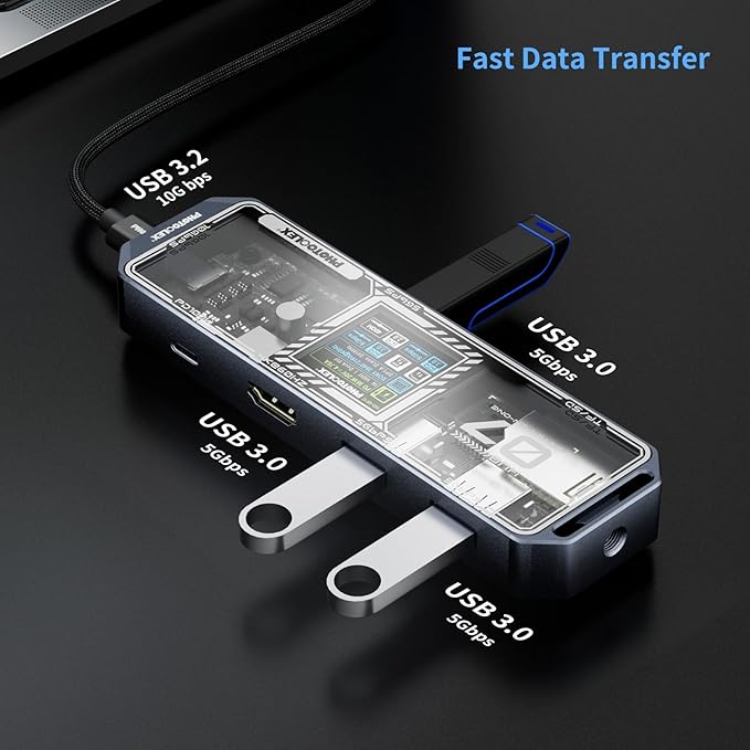 PHOTOOLEX USB C Hub(7 in 1) with HDMI Port 4K@60Hz 100w PD Power Delivery 3 USB-A 5Gbps Data Ports SD/TF Card Reader Desigend for MacBook Air MacBook Pro XPS and More