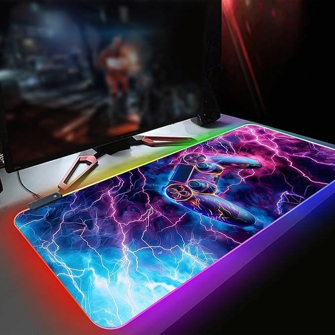 XL Led Gaming Mouse Pad with 14 Light Modes - Light Up Gamer Mouse Pad31.5 x 11.8in Non-Slip Gamepad Style RGB Large Gamer MousepadBlack Long Glowing Gaming Accessories for DeskWaterproof