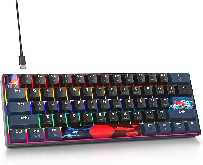 surmen 60% Gaming Keyboard 60 Percent Wired Mini Mechanical Keyboard with Linear Red Switches PBT Keycaps for PC Gamer Typist (Blue Samurai B/Rainbow Led)