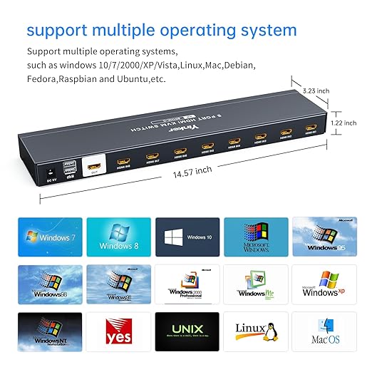 KVM Switch HDMI 8 Port 4K@30Hz USB HDMI Rack KVM Console 8 in 1 Out w/9pack Cables 4 USB 2.0 Hubs Desktop Selector IR Remote &amp Ears