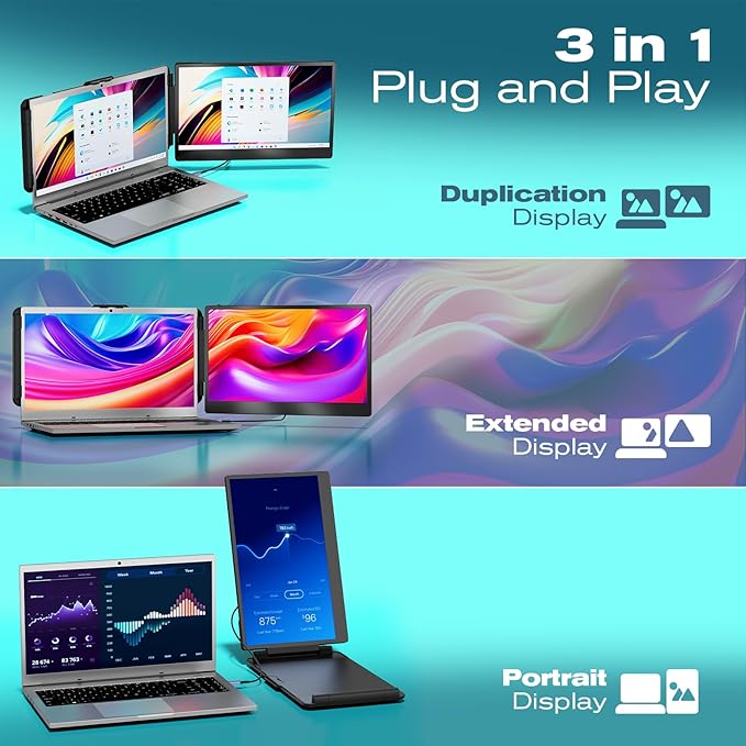 Teamgee 14” Laptop Screen Extender S1 Dual FHD IPS Portable Monitor for 13–17” Laptops USB-C/HDMI Plug &amp Play Compatible with Windows macOS &amp Android Perfect for Hybrid Work &amp Travel