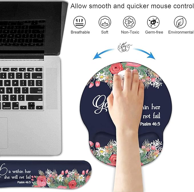 Keyboard Wrist Rest and Mouse Pad Wrist Rest Support Set Non-Slip PU Base for Gaming and Office Comfortable &amp Lightweight for Easy Typing &amp Pain Relief Floral Quote Bible Verses Psalm 46:5