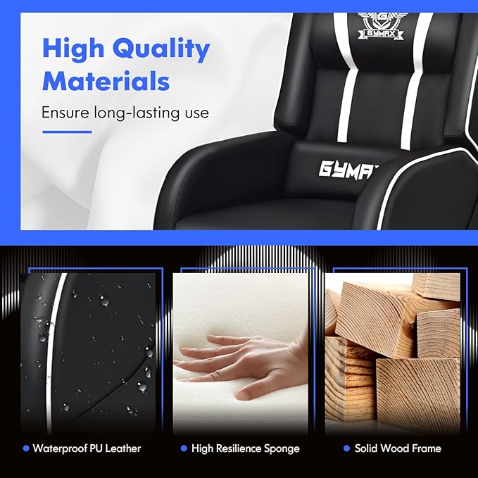 GYMAX Gaming Recliner Massage Gaming Chair with Adjustable Backrest Footrest Remote Control &amp Side Pocket Ergonomic Game Lounge Chair Racing Style Single Theater Seat Game Sofa for Adults (Whi