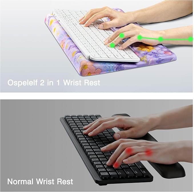Ospelelf Keyboard Wrist Rest Pad Comfy Ergonomic Keyboard Stand Riser Holder Computer Wrist Support Cushion forTyping Purple Flower