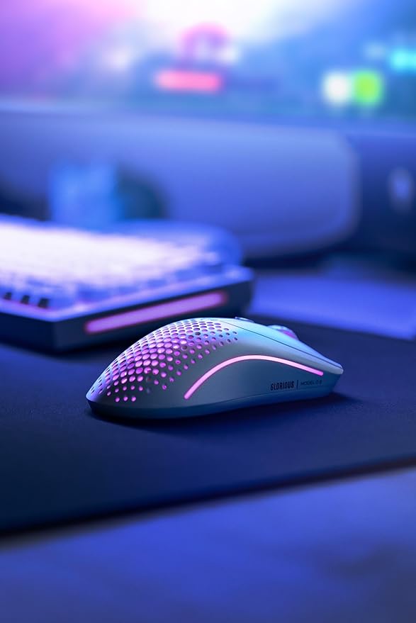 Glorious Gaming Model O 2 Wireless Gaming Mouse - Hybrid 2.4GHz &amp Bluetooth Wireless 68g Superlight Long Battery Life 26k BAMF 2.0 Sensor RGB Ambidextrous 6 Buttons PTFE Feet - White