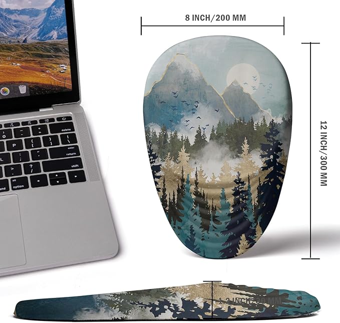 Ergonomic Mouse Pad with Wrist Rest Support Memory Foam &amp PU Forest Sunrise