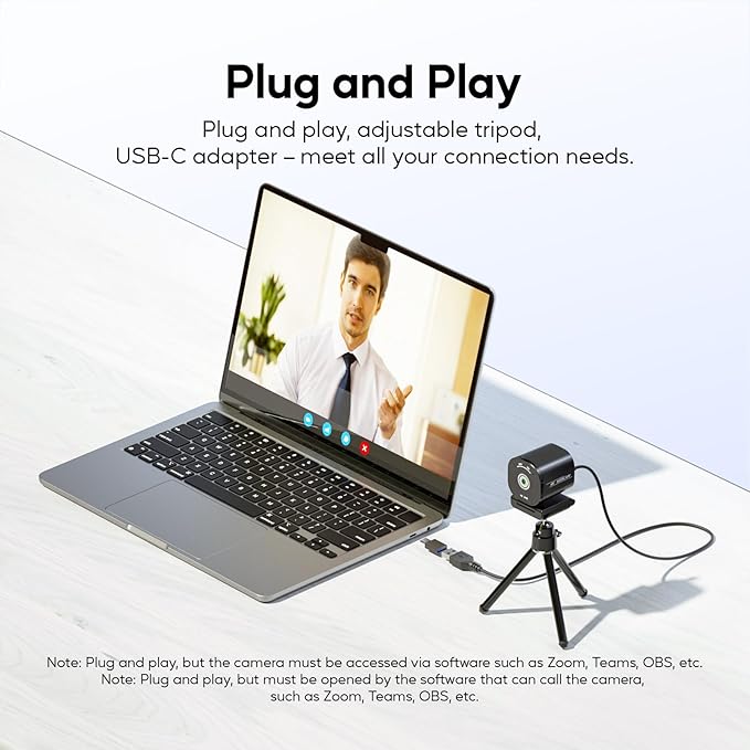 4K Webcam for PC and Laptop - Ultra 4K HD Autofocus Dual Noise-Cancelling Mics Privacy Cover USB Plug &amp Play Wide-Angle Streaming Camera for Zoom Teams Online Classes and Gaming