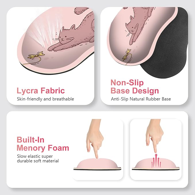 Large Gaming Mouse Pad Set Pink Cats Ergonomics Keyboard Desk Mat with Memory Foam Wrist Rest Extended Game Mousepad Non-Slip Desk Pad Matt Easy Typing Pain Relief I Be Kind to Yourself