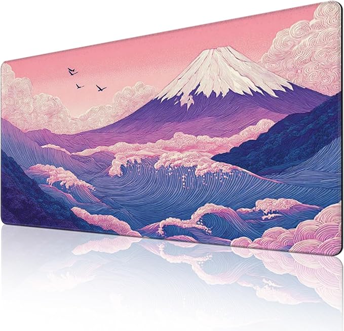 Japanese Mouse Pad with Stitched Edges Extra Large Desk Mat Gaming Mousepad XXXL Computer Keyboard Mat Waterproof Non-Slip Rubber Mice Pads for Office Desk Decor(Purple 48 x 24)