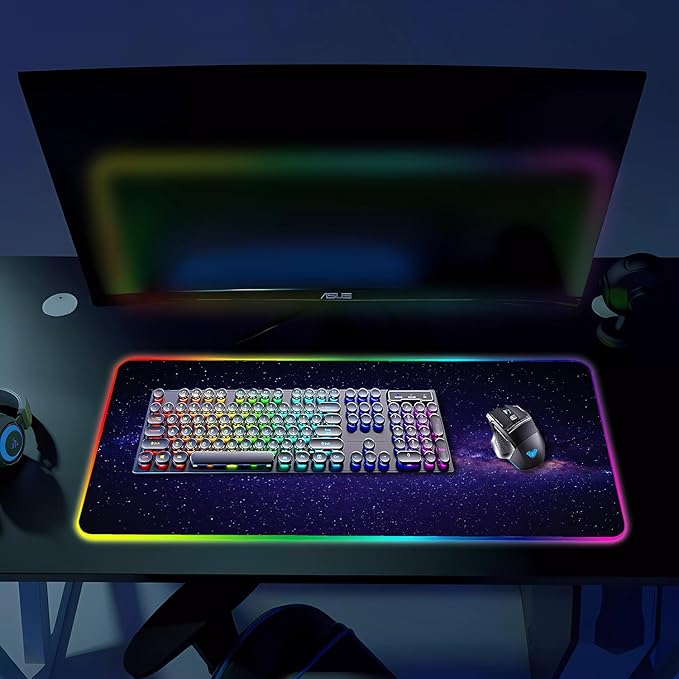 RGB Gaming Mouse Pad Large Mousepad with Led Light Gaming Accessories Keyboard Pad for Desk Non-Slip Rubber Base Big Mouse Mat for Gamer 31.5 X 11.8 Inch Black Gold Mountain
