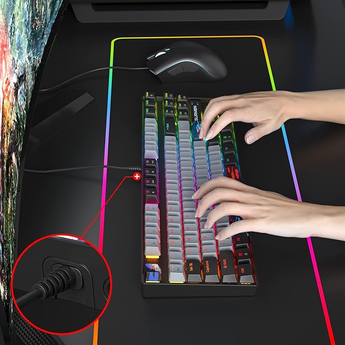 Owpkeenthy 75% Mechanical Gaming Keyboard with Red Switch RGB Backlit Keyboard 87 Keys Compact TKL Wired Computer Keyboards for Laptop PC Gamer Xbox PS (Grey/ 87 Red Switch)