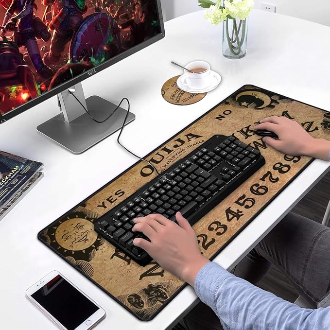 Desk Pad Mat Gaming Mouse Pads with Coasters Set Stitched Edges Design Mouse Pad XXL Large Mouse Pad for Laptop Computers Retro Ouija Board Desk Writing Mat for Office &amp Home 35.4x 15.7