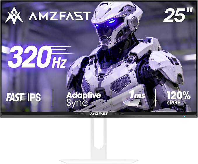 Amzfast 25 Inch White Gaming Monitor 320Hz/300Hz/240Hz FHD 1080P 1ms Fast IPS Monitor 12 Months Warranty Exchange (DP Cable) TÜV Rheinland Eye Care | AI Crosshair Night Vision Function