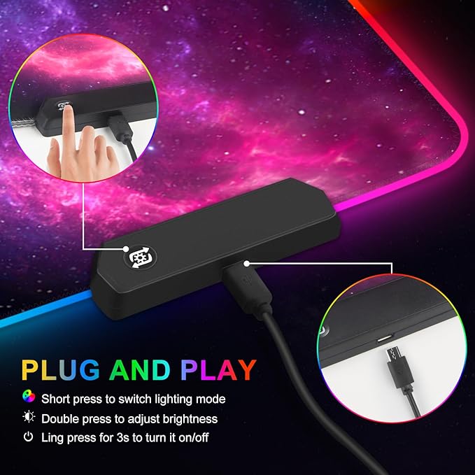 ARTSO RGB Gaming Mouse Pad Large Extended Soft Led Mouse Pad with 14 Lighting Modes 2 Brightness Water Resist Keyboard Pad Computer Mousepads Mat 35.4x15.7inch Starry Mountains