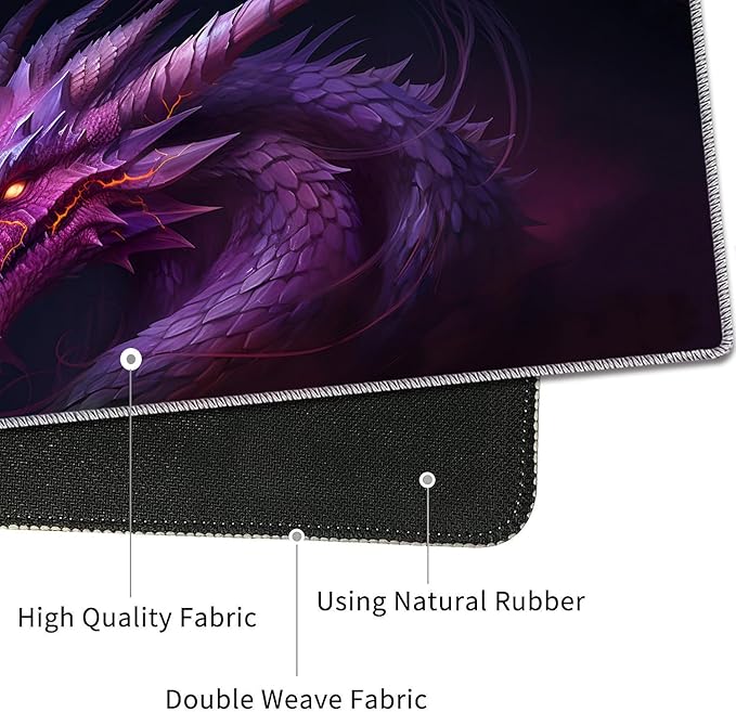4 in 1 Mouse Pad Combo Large Gaming Mouse Pad + Keyboard Wrist Support + Mouse Wrist Rest + Coaster Table Pad 31.5 x 11.8 with Memory Foam Ergonomic Wrist Pad Set Flame Eyes Purple Dragon
