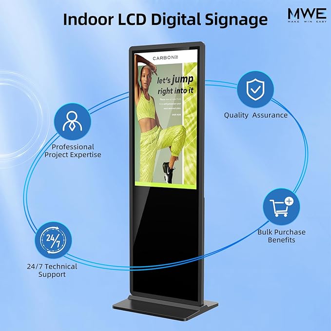 JIYANG 32 Inch Indoor Touchscreen Digital Signage Floor Standing Digital Interactive Kiosks LCD Totem Monitor with WiFi/USB Input Auto Media Player Android System