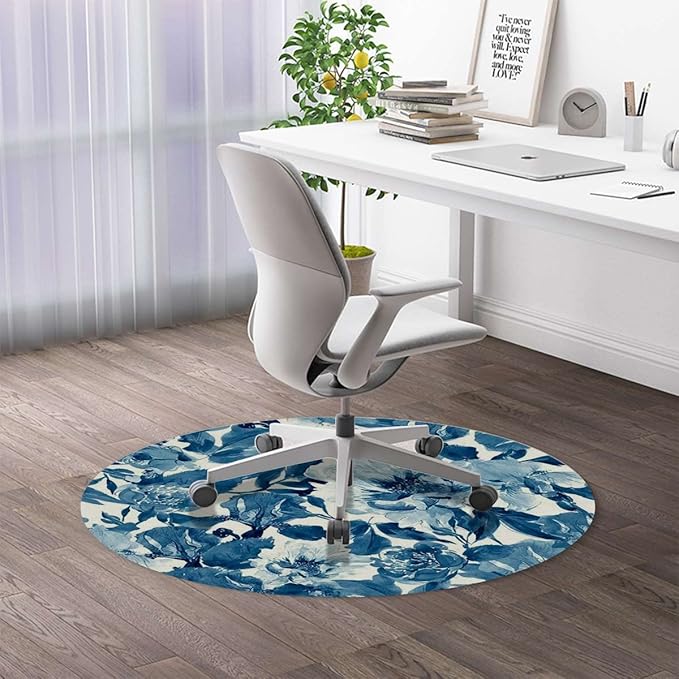 Blue PU Leather Round mat Office Chair Mat Leaf Mango Turquoise Hardwood Floor mat Chair mat Round Chair Cushion for Desk Chair Office ChairCushion Party Theme Diameter 39.4 in