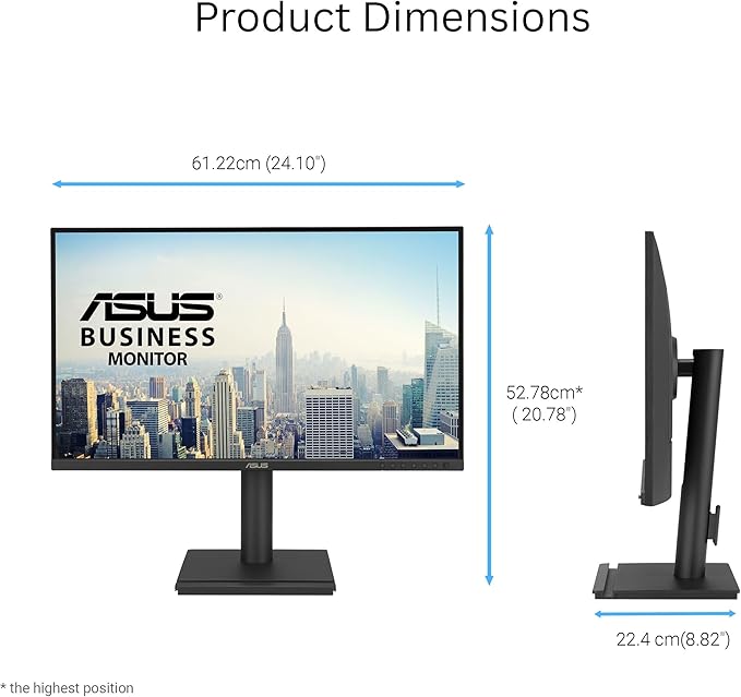 ASUS 27 1440P Business Monitor (BE27AQG) - QHD (2560x1440) IPS 120Hz Ergonomic Design Speakers Height Adjustable Power Sync Eye Care VESA Wall Mountable 3 yr Warranty TAA Compliant