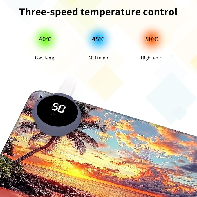 Warm Desk Pad Warm Mouse Pad Gaming Office Desk Matwith 3 Levels Heated &amp 3 Hours Auto Shut - 31.5 x 13 inch PU Leather Laptop Keyboard Mat for Home Office Hand WarmerCoconut Trees Sunset -105