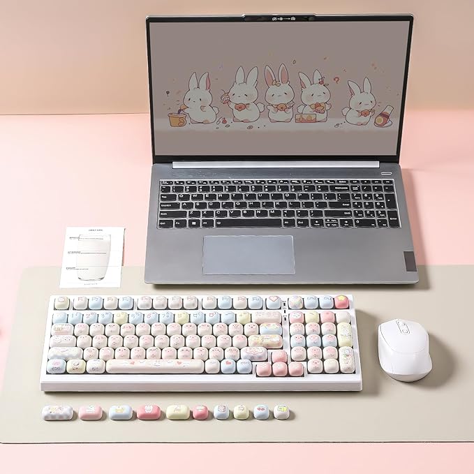 YUNZII Cute Pink Kitten Custom Keycaps 141 Keys Dye Sub PBT MOG Profile Keycap Set for Mechanical Gaming Keyboards (Pink Kitten)