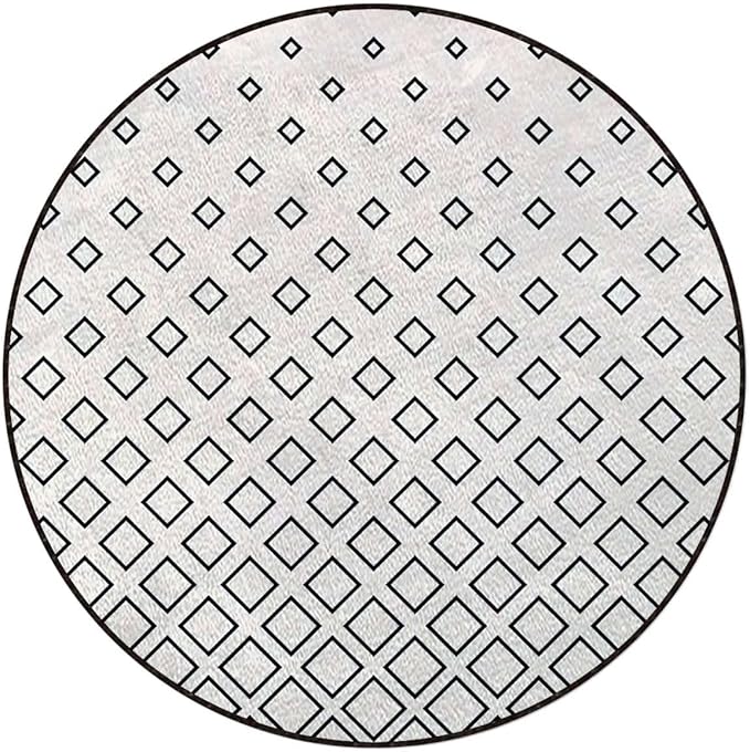 Abstract Rug Round Carpet Trendy Area Rugs Non Slip Soft Floor Carpet Cozy Bath Mat for Indoor Bedroom Living Room Bathroom Floor Mat Geometric Vertical Square ShapedBlack White Diameter 60 in