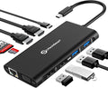 UtechSmart Triple Monitor USB-C Laptop Docking Station - 11-in-1 Dock with 2 HDMI VGA PD3.0 SD/TF Card Slot 4 USB Ports - Compatible with MacBook &amp Windows (Black)