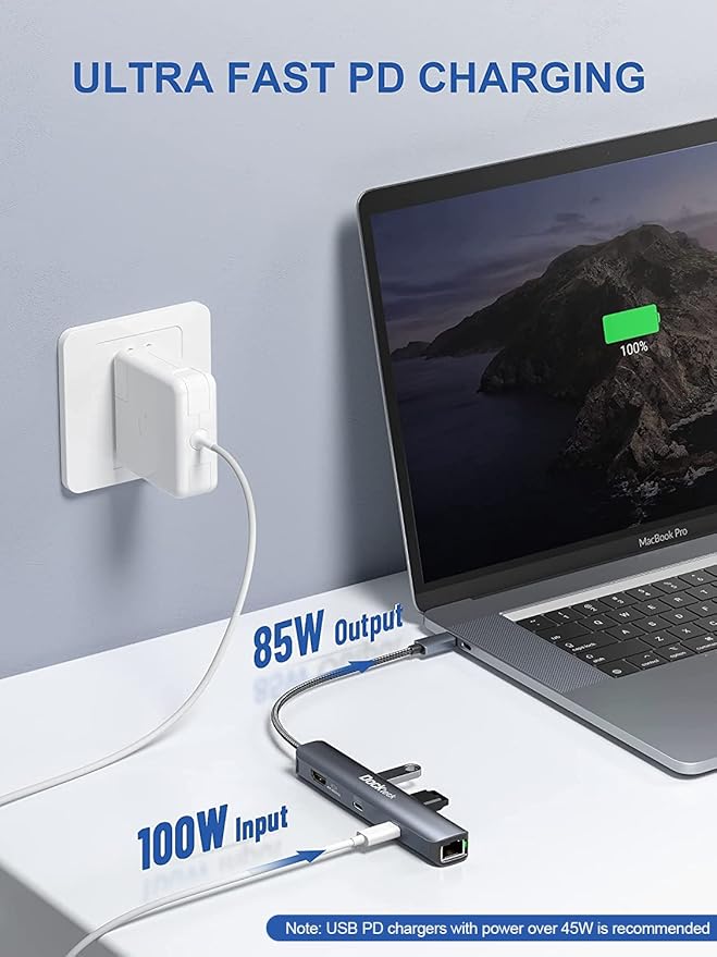 USB C Hub Ethernet6 in 1 Laptop Docking Station Dockteck USB C Multiport Adapter with 4K@60Hz HDMI 100W PD 1Gbps LAN 2 USB 3.0 for MacBook Pro/Air Surface Pro XPS and More (Pack of 2)