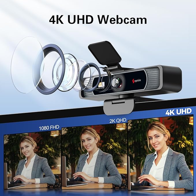 Angetube Wide Angle 4K Webcam for PC - 120° FOV PDAF Autofocus 2 Noise-Cancelling Mics 1080P@60FPS Auto Light Correction USB-A/C Privacy Cover Video Conference Camera for Mac Laptop and Desktop