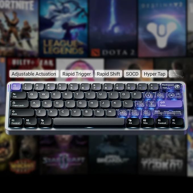 nuphy Air60 HE Rapid Trigger Wired Magnetic Gaming Keyboard61 Keys 60% CompactActuation Point Adjustable 8K Hz Polling RateHall Effect Keyboard Low-Profile Magnetic Jade pro Switch