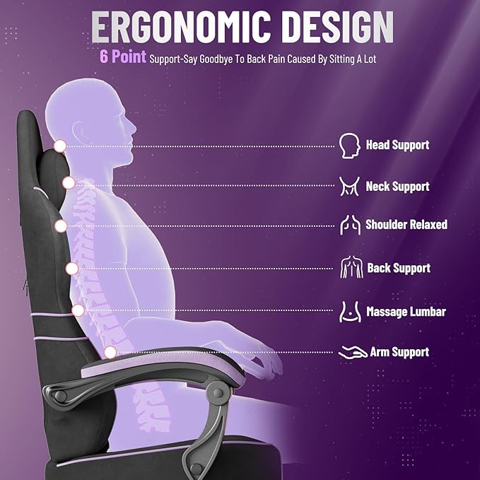 Soontrans Velvet Fabric Gaming Chair Racing Office Computer Desk ChairErgonomic Gamer Chair for Adult High Back Comfortable Video Game Chair with Footrest and Massage Lumbar Cushion