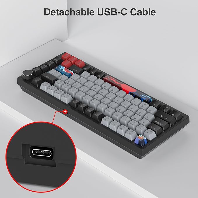 Fogruaden Wired 75% Mechanical Keyboard Hot Swappable Gasket Mount With Red Switch RGB Backlit 82 Keys TKL NKRO Compact Gaming With Knob (Dolch)