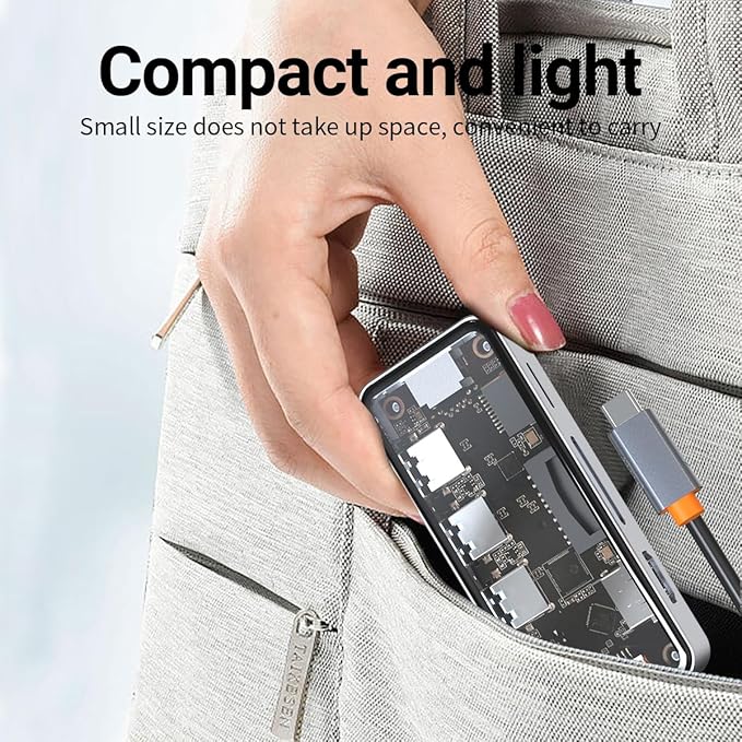 DroiX NT8 Clear USB Hub with Ultra-Fast RJ45 Gigabit Ethernet 4K HDMI 2.0 Output Rapid 100W PD Charging Versatile 3X USB Type-A 3.0 Ports Dual Micro/SD Card Readers Sleek Design.