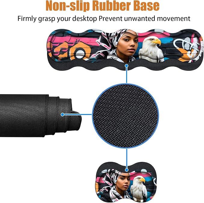 4 in 1 Ergonomic Keyboard Wrist Rest &amp Mouse Pad Wrist Rest Set Large XXL Gaming Desk Mat 31.5x 11.8 with Non-Slip Base Memory Foam for Home Office Study Gaming American Black Girl Bald Eagle