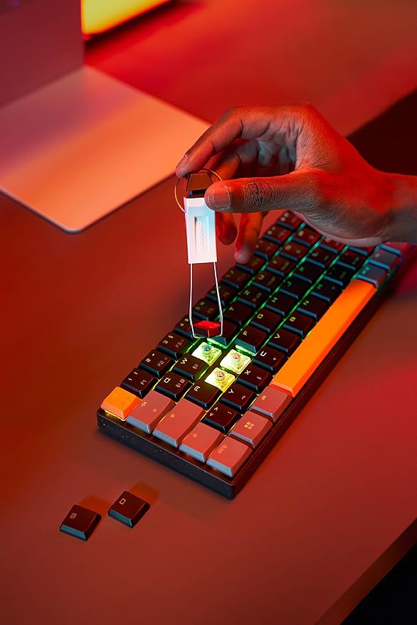 Cherry MX-LP 2.1 Compact Wireless Gaming Keyboard. RGB MX Silver Speed Switches. RGB Lighting Low-Profile MX Precision switches. 65% Size. 68 Keys. (Red White &amp Blue)