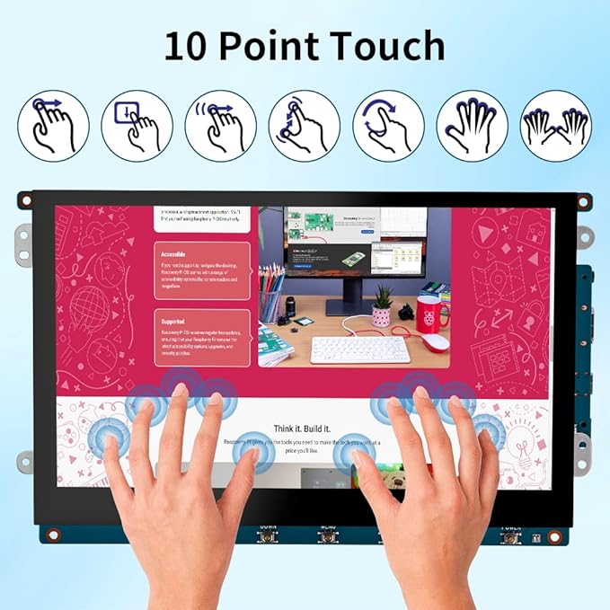 9 Inch Touch Screen Display for Raspberry Pi1280 x 720/ Anti-Glare/Optical Bonding Capacitive Screen/IPS /600 lumens/Wall Mountable/HDMI Portable Monitor