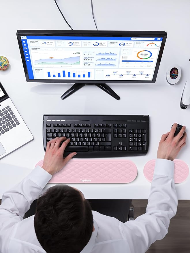 TopMade Upgraded Wider Wrist Rest Set Soft Memory Foam Keyboard Hand Rest Pad Computer Ergonomic Keyboard Mouse Wrist Support for Typing Pain Relief Comfort for Office Gaming Study Pink