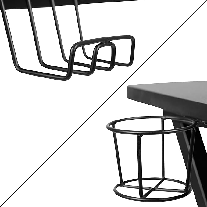 EMMA + OLIVER Gaming Bundle-Cup/Headphone Desk &amp Red Reclining Footrest Chair
