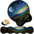 Keyboard Wrist Rest and Mouse Pad Wrist Support with Lace-Shaped Coaster Set Ergonomic Gel Memory Foam and Anti-Slip Base Easy Typing and Pain Relief - Art Moon Starry Night