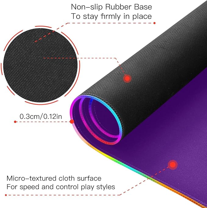 Purple Mouse Pad Gaming Mousepad Non Slip Desk Mat Wireless Charging Keyboard Mats Pad RGB Computer Mouse Pads for Office Home Desktop 35.4 x 15.7 in