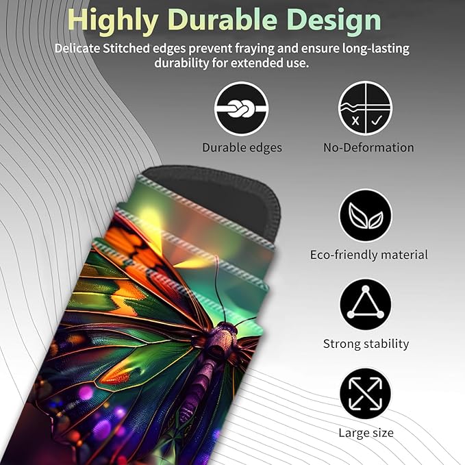 Extended Non-Slip Mouse Pad + Mouse Wrist Rest + Lace-Shaped Coaster Set Ergonomic Design Suitable for Desk and Home Gaming Table Mat Psychedelic Butterfly