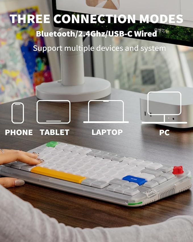 nuphy Kick75 Wireless Mechanical Keyboard with Knob75% Layout 80 Keys RGB Backlit Hot Swappable Low Profile Keyboard with PBT KeycapsGaming Keyboards Support BT/2.4G/USB-C (Blush Nano Switch)