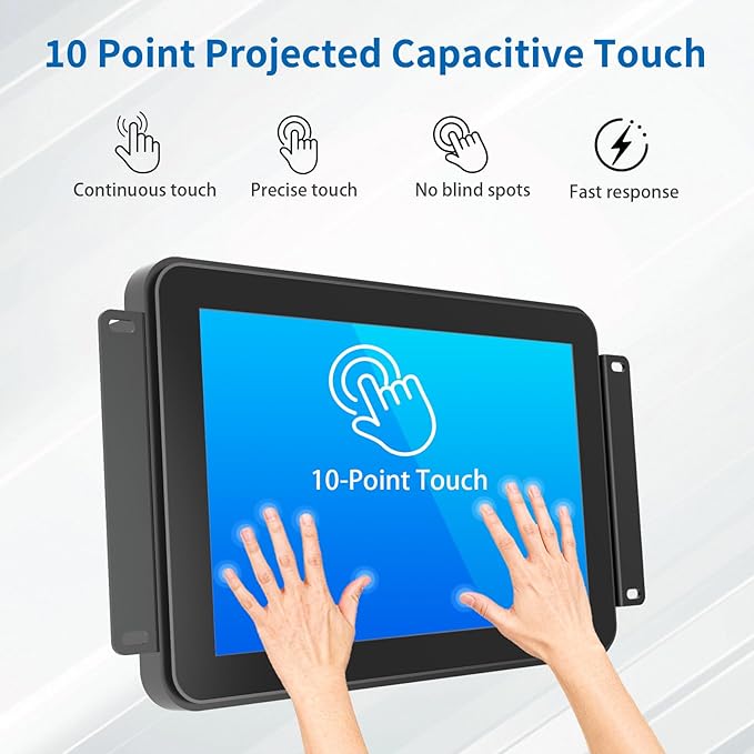 10.1 Inch Open Frame Touch Monitor PCAP 10-Point Touch Industrial Touchscreen Monitor with HDMI/VGA/DVI Interface Active Matrix TFT LCDLED Backlight with VESA Mount