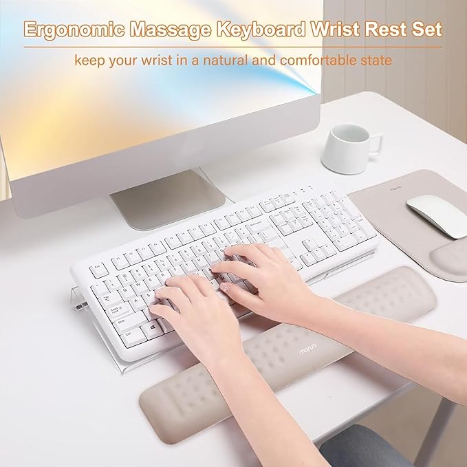 MOSISO Computer Keyboard Stand&ampWrist Rest Support for Keyboard &ampMouse Pad Set Ergonomic Massage Wrist Rest Set Easy Typing Working Acrylic Clear Stand for Office Home Taupe Brown