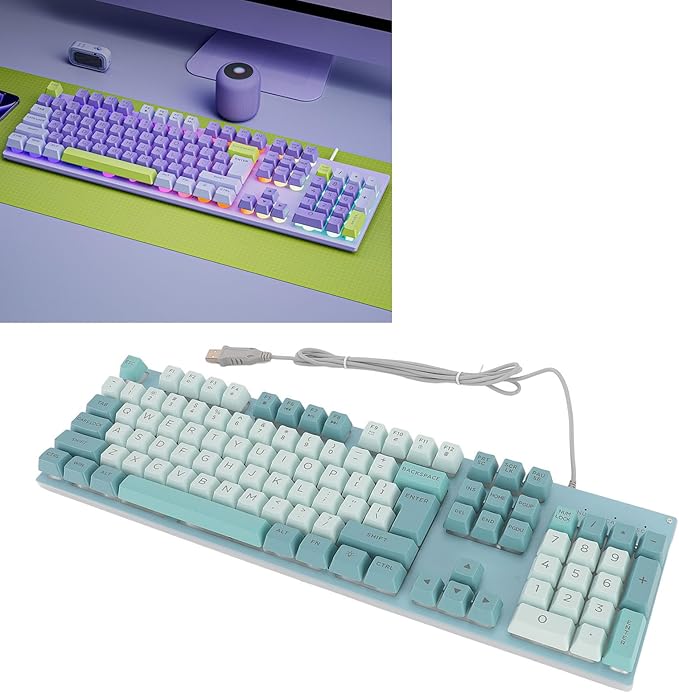 Diydeg Wired Gaming Keyboard No Delay Print Backlit Keyboard Wired Keyboard Elevated Metal Panel Large Letter USB Keyboard with Backlit for PC and Laptop (Bluish White)