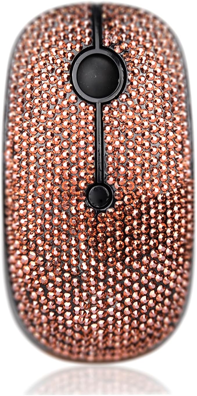 WONGS Luxury Austrian Bling Crystal Diamond Rhinestone USB Slimline Flat Wireless Mouse with 3 Adjustable DPI Sparkly Flat Mice for Laptop PC Notebook Gifts - Rose Gold