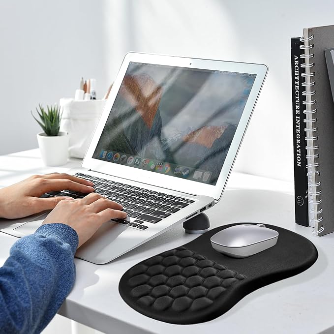 Ergonomic Mouse Pad Wrist SupportMemory Foam Wrist Rest Mousepad for Relieve Wrist Fatigue12x8inch Comfortable Massage Design Mouse MatOffice&ampGame Mouse Pad for LaptopComputerBlack