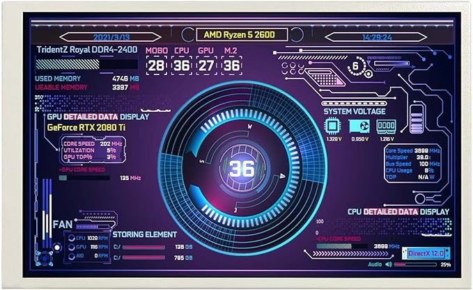 VSDISPLAY 10.1 Inch 1280x800 Computer Temp LCD Monitor PC Case Screen Display Supports Theme Editor DIY Dynamic Image Picture Wallpaper Monitoring RAM CPU GPU DataWhite