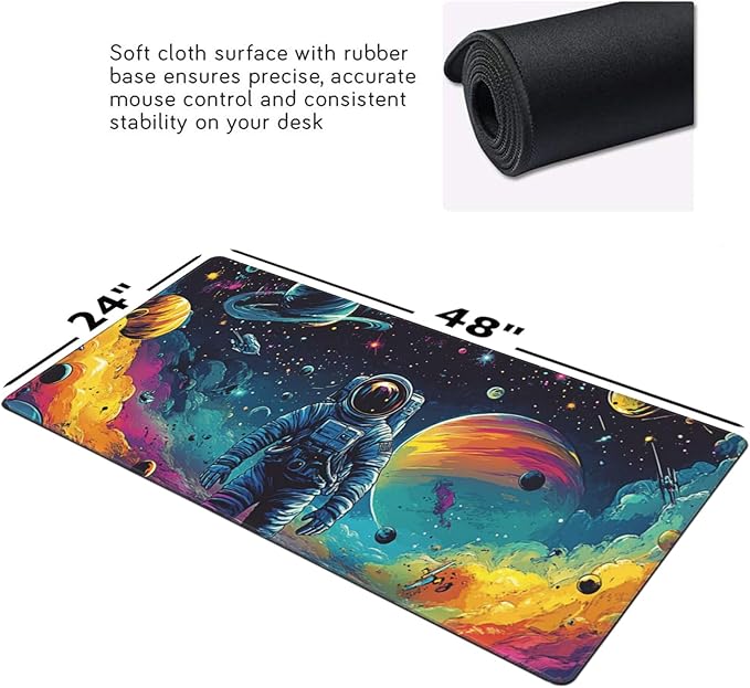 Extra Large Gaming Mouse Pad 48x24 Non-Slip Rubber Base Galaxy Astronaut Space Mouse Pad Waterproof Keyboard Mat with Stitched Edges for Work Game Office Desk