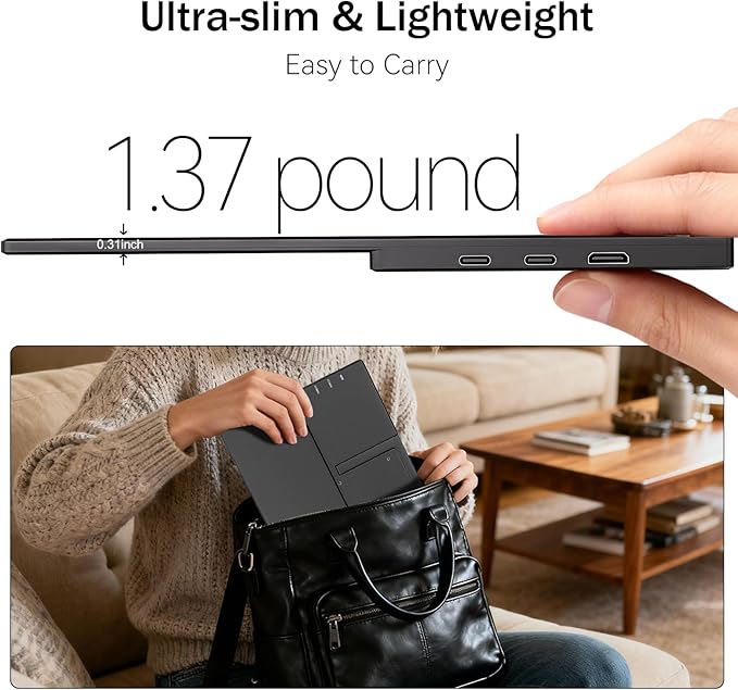 Portable Monitor 15.6 Inch 1080P FHD USB-C HDMI Ultra-Slim Travel Monitor with Kickstand &amp Speakers IPS Gaming Display Screen Extender for Laptop PC Mac Phone PS Xbox Switch